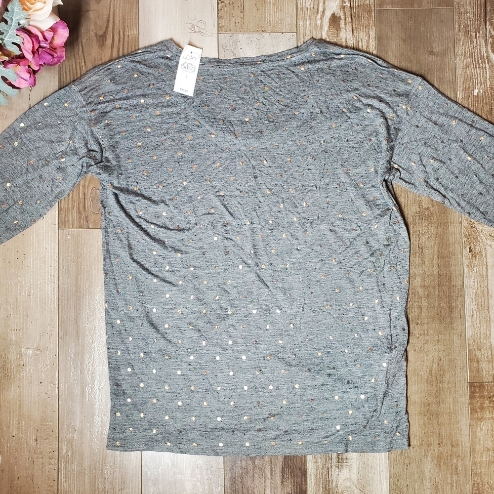 NWT LOFT Gray and Rose Gold Polka Dots 3/4 Sleeve Tee Women's Size Small - Picture 16 of 17